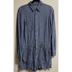 ANTHROPOLOGIE LEVEL 99 Size S Blue Chambray Linen Blend Romper Cottage Festival